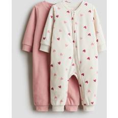 Bebisar Pyjamasar H&M Baby Pyjamasoverall Fleece Med Dragkedja - Rosa/Hjärtan