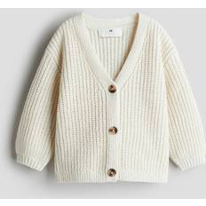 Koftor Barnkläder H&M Crèmevit Stickad Kofta I Chenille - Flicka