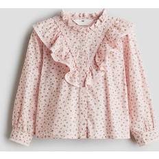 Blommiga Överdelar Barnkläder H&M Bomullsblus Med Volang - Ljusrosa/Blommig