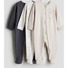 H&M 3-Pack Pyjamasoverall Med Dragkedja - Ljusbeige/Björnar