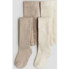 Strumpbyxor Barnkläder H&M Ribbstickad Strumpbyxa 2-Pack - Ljusbeige/Beige