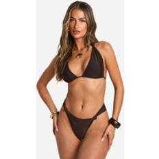 boohoo Knot Detail Triangle Bikini Top Tanga Bottoms Set - Brown