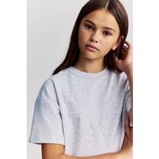 Gråa T-shirts Barnkläder H&M T-shirt Med Motiv Loose Fit - Ljusgråmelerad/Rosett