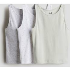 Blommiga Linnen Barnkläder H&M Blommig 3-Pack Tanktop Bomull - Ljus Dimgrön/Blommig