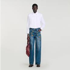 Oxford Shirts - Pleats Sandro Chemise Courte À Plis - Blanc