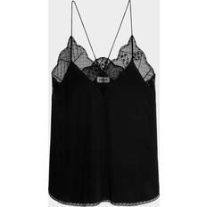 Satin Toppe Zadig & Voltaire Christy Lace-Trim Crepe de Chine Cami Black