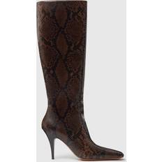 Stiletto Boots Stella McCartney Square-Toe Snake Knee-High Stiletto Boots - Coffee