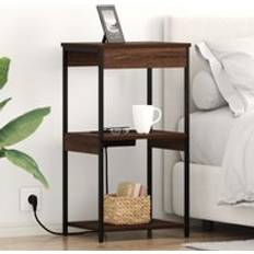 Furniture Berkfield Home Brown Oak Cabinet With Charging Station Bedside Table