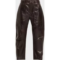 Leather Trousers Nili Lotan Leather Barrel-Leg Ankle Pants - Dark Brown
