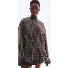 Checkered - Women Blouses H&M Ladies Checked Bow Collar Blouse - Black