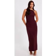 Long Dresses Quiz Fitted Asymmetric Strap Maxi Dress - Dark Red