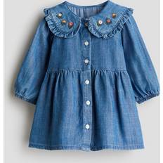 Florals Dresses H&M Baby Embroidery Detail Denim Dress - Blue/Flowers