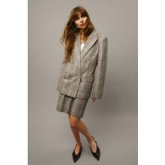H&M Ladies Checked Oversized Twill Blazer - Light Grey