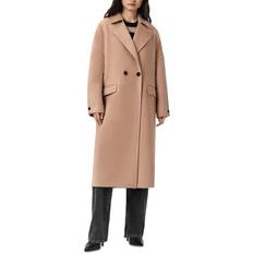 AllSaints Coats AllSaints Sellma Wool Blend Long Sleeve Collar Longline Overcoat - Camel Brown