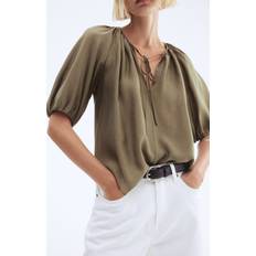 H&M Balloon Sleeved Blouse - Dark Khaki Green