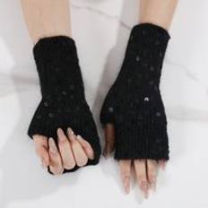Sequins Accessories Peach Sequin Fingerless Winter Gloves - Black