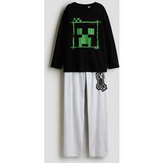Enfärgade Pyjamasar Barnkläder H&M Bomullspyjamas Med Tryckt Motiv - Svart/Minecraft