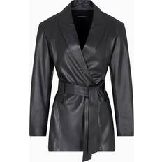Women Outerwear Emporio Armani Polygon Capsule Collection Lambskin Nappa Leather Jacket With Belt