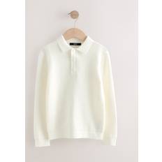 Beige Pikétröjor NEXT Ecru Cream Long Sleeve Textured Polo Shirt