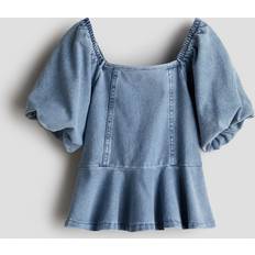 Blåa Blusar & Tunikor Barnkläder H&M Peplumblus Med Denimlook - Flicka