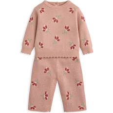 Baby Girls 2 Piece Jacquard Floral Knitted Top Set Pink