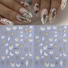 False Nails & Nail Decorations Shein Luxury Golden Ghost Pumpkin Halloween Nail Stickers - M