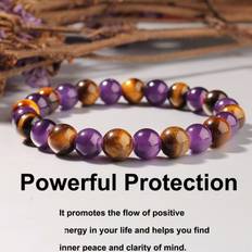 Purple Bracelets Vehhe Tiger's Eye Amethyst Natural Stone Bracelet - Multicolor