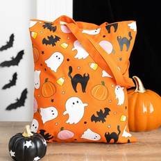 Polyester Fabric Tote Bags Something Different Sweet And Spooky Ghost Print Polycotton Tote Bag - Halloween