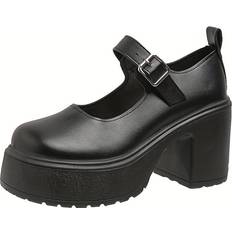 Black Heels & Pumps Temu Platform Chunky High Heels Ankle Strap Round Toe - Pumps