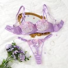 Florals - Women Lingerie Sets Shein Romantic Valentine's Day Lingerie Set - Purple