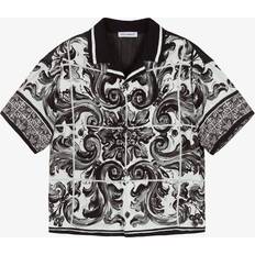 Short Sleeves Shirts Children's Clothing Dolce & Gabbana Boys Black White Majolica Print Chambray Shirt