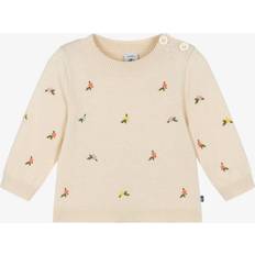 Florals Knitted Sweaters Children's Clothing Petit Bateau Girls Beige Knitted Sweater Floral Embroidery - Ivory
