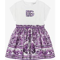 Girls Majolica Print Cotton Dg Logo Dress Purple/White