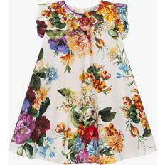 Girls Colourful Floral Print Ruffle Sleeve Dress Orange/Purple/White