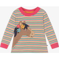 Girls Pink Striped Organic Cotton Long Sleeve Horse Top