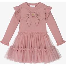 Off-Shoulder Dresses Children's Clothing Angel's Face Pink Knitted Cotton Tulle Dress - Girls
