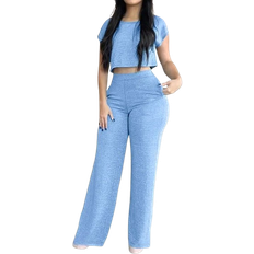 Shein 2pcs/Set Women's Casual Elegant Solid Color Outfit With Pockets, Spring/Summer