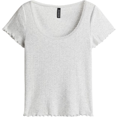 H&M Lace-Trimmed Pointelle T-shirt - Light Grey Marl