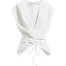 Shein Clasi Women's Elegant Solid Color Criss-Cross Tie Neck T-Shirt