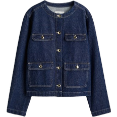 H&M Collarless Denim Jacket - Dark Denim Blue