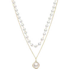 Shein 1Pc New Women's Pearl Necklace Kpop Gold Bead Pendant Necklace Goth Double Layer Chain Choke Loop Women's Daily Fashion Party Jewelry Gift