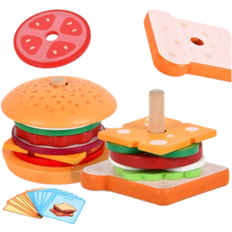 Food Toys Shein Wooden Baby's Simulation Hamburger Sandwich Set With Matching Pillars