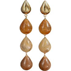 Shein 2pcs Elegant Exaggerated Sexy Bohemian Wavy Faux Jade Resin Asymmetrical Pendant Gold Shell Ear Studs Women Jewelry Earrings