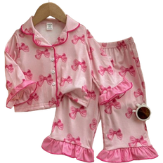 9-12M Night Garments Shein Baby Girls Sweet And Simple Bow Pattern Lapel Buttoned Ruffles Decoration Long Sleeves - Comfortable