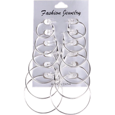 Shein 12pcs/set Hoop Earrings Set Stainless Steel Big and Different Circle Exaggerated C-shaped Decor Gold Hoops Silver Round Hoops Earrings Clas