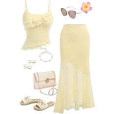 Shein Girlism Teen Girl Resort & Wedding Lace Asymmetric Hem Top And Low Waist Fishtail Ruffle Asymmetrical Hem Skirt Set