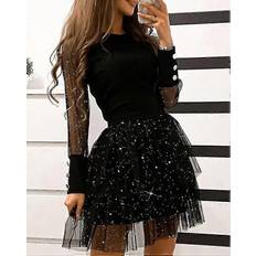 Kikidex Autumn Glamorous Chic Wedding Guest Glitter Long Sleeve Layered Dress