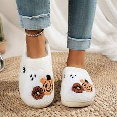 Multicoloured Slippers Shein Autumn Winter Halloween Pumpkin Ghost Pattern Slippers - Indoor