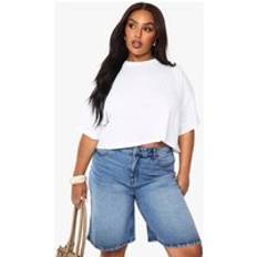 Tops boohoo Basics Plus Boxy Crop T-Shirt - White