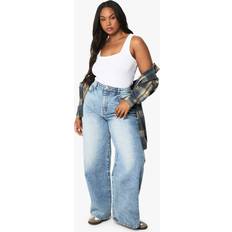 White - Women Jeans boohoo Basics Plus High Waisted Wide Leg Jeans - White